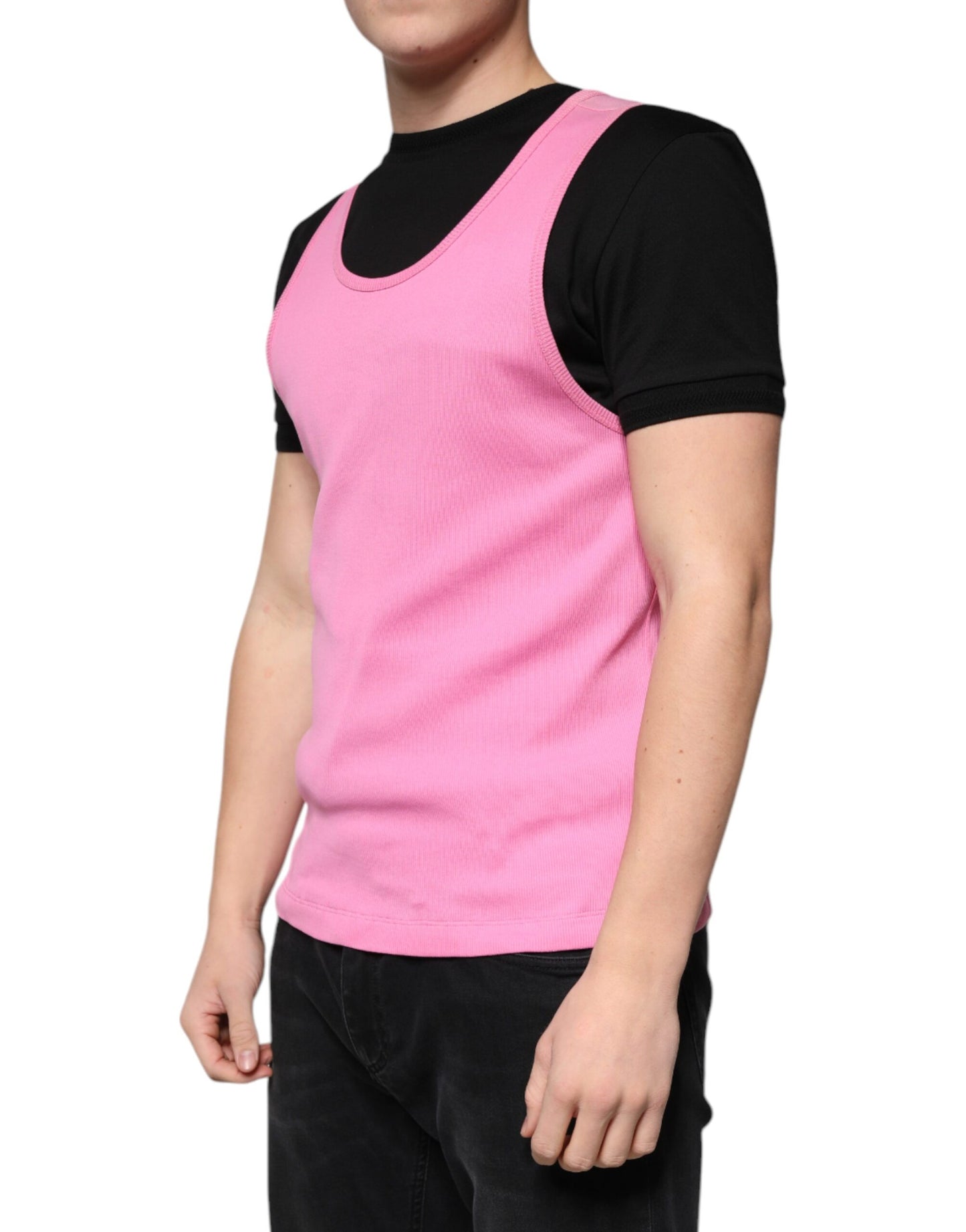 Dolce & Gabbana Pink Cotton Round Neck Sleeveless T-shirt Dolce & Gabbana