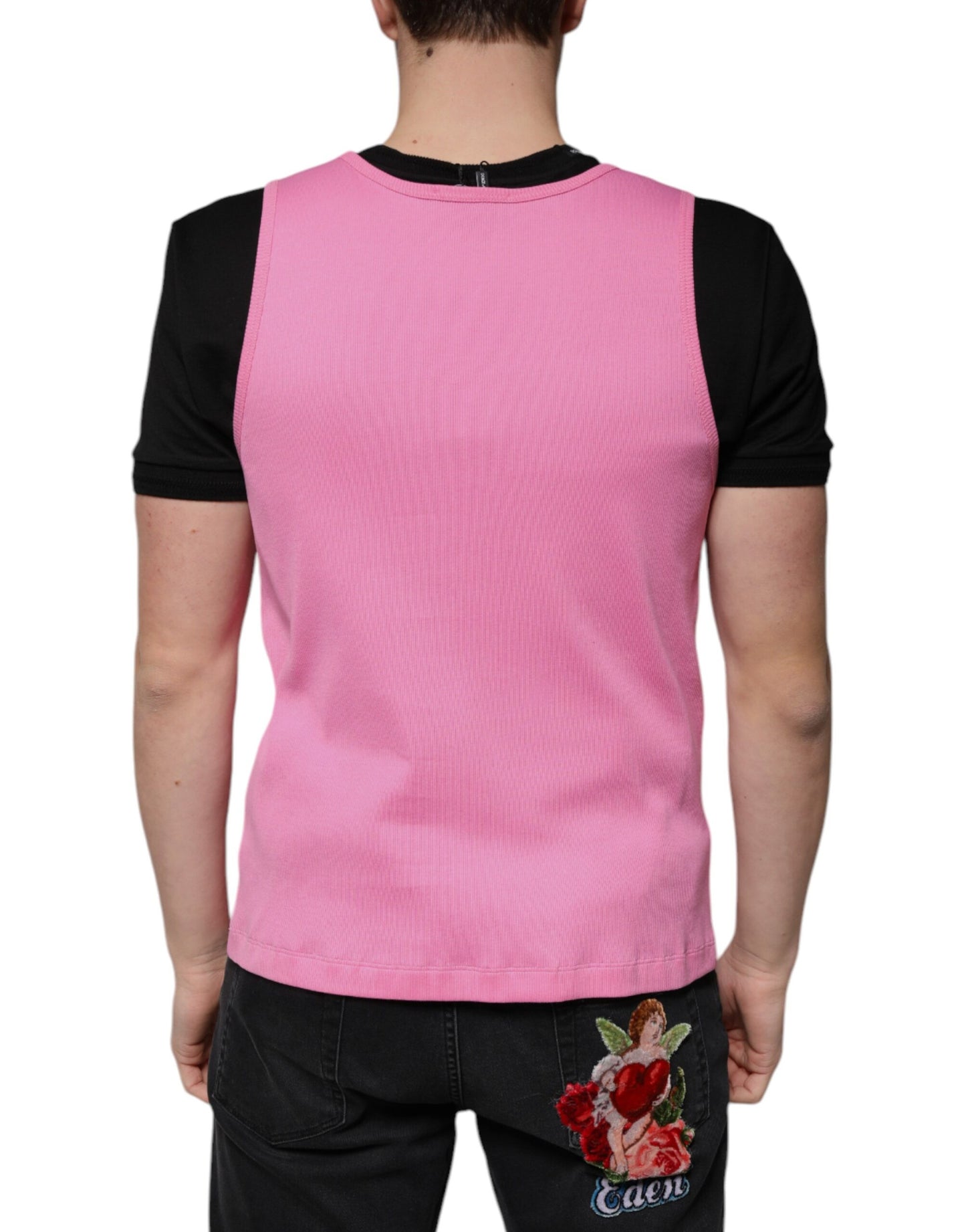 Dolce & Gabbana Pink Cotton Round Neck Sleeveless T-shirt Dolce & Gabbana