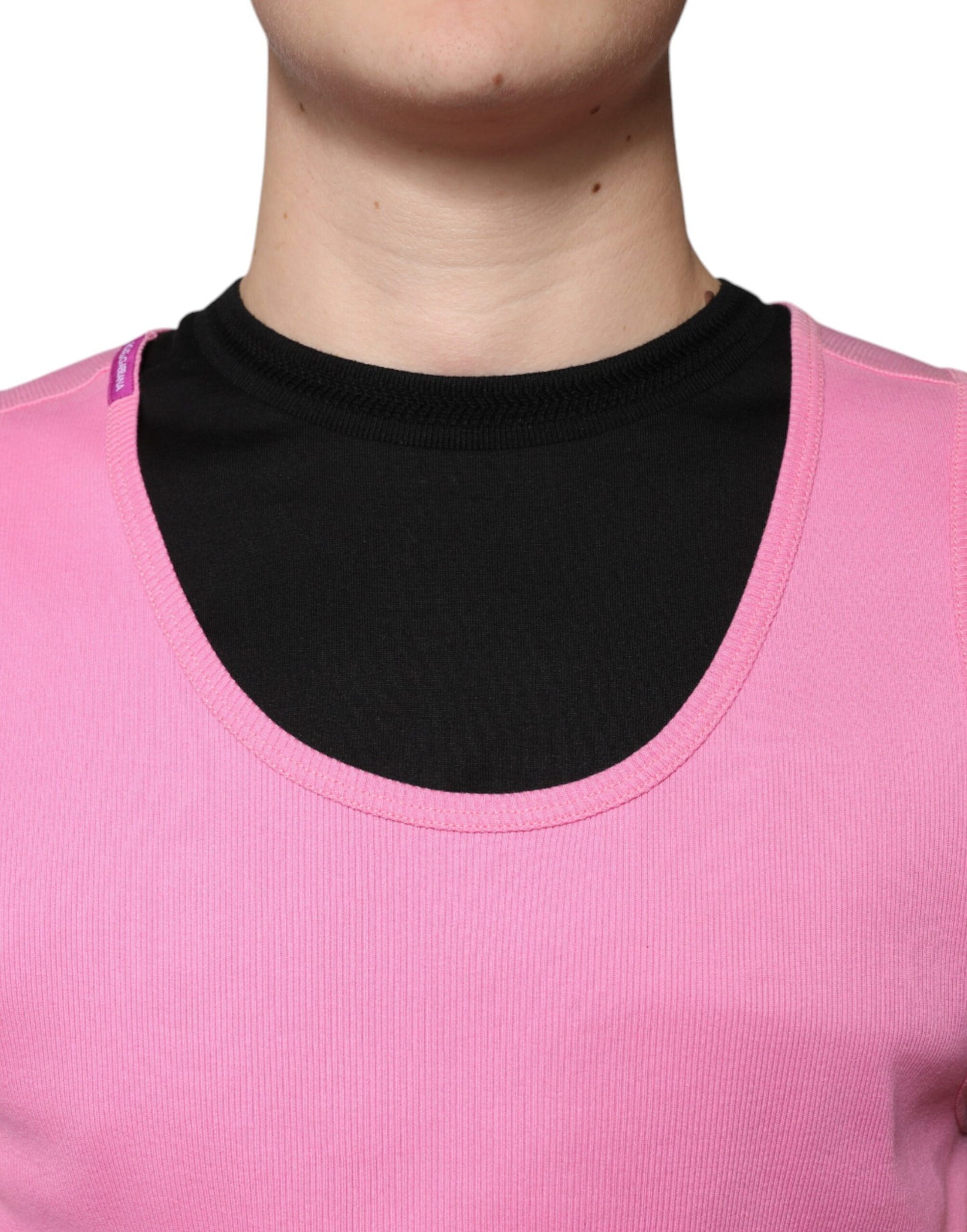 Dolce & Gabbana Pink Cotton Round Neck Sleeveless T-shirt Dolce & Gabbana