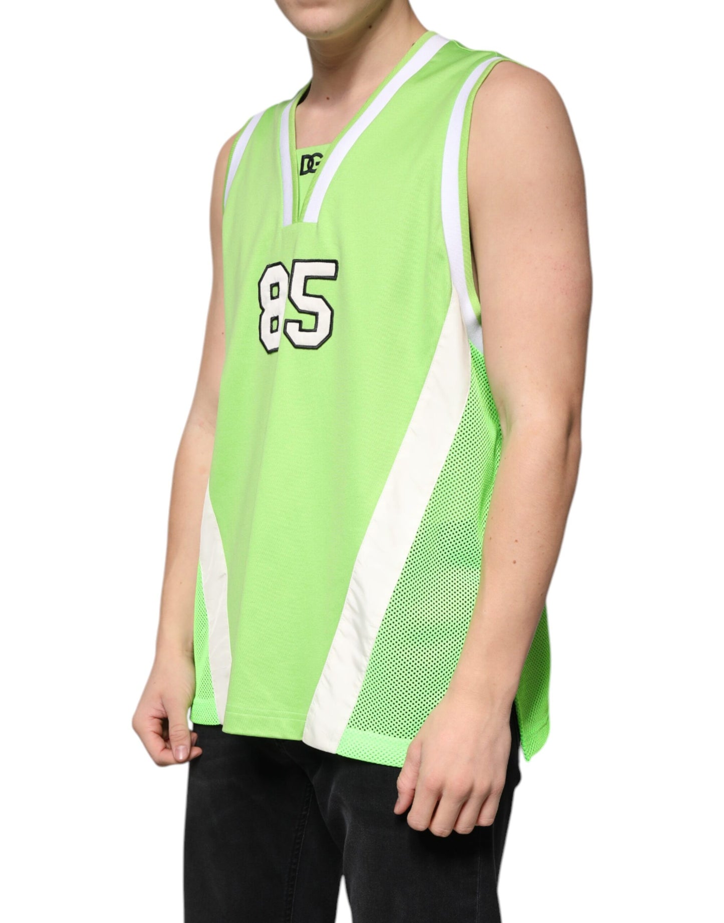Dolce & Gabbana Green Polyester Jersey Sleeveless T-shirt Dolce & Gabbana