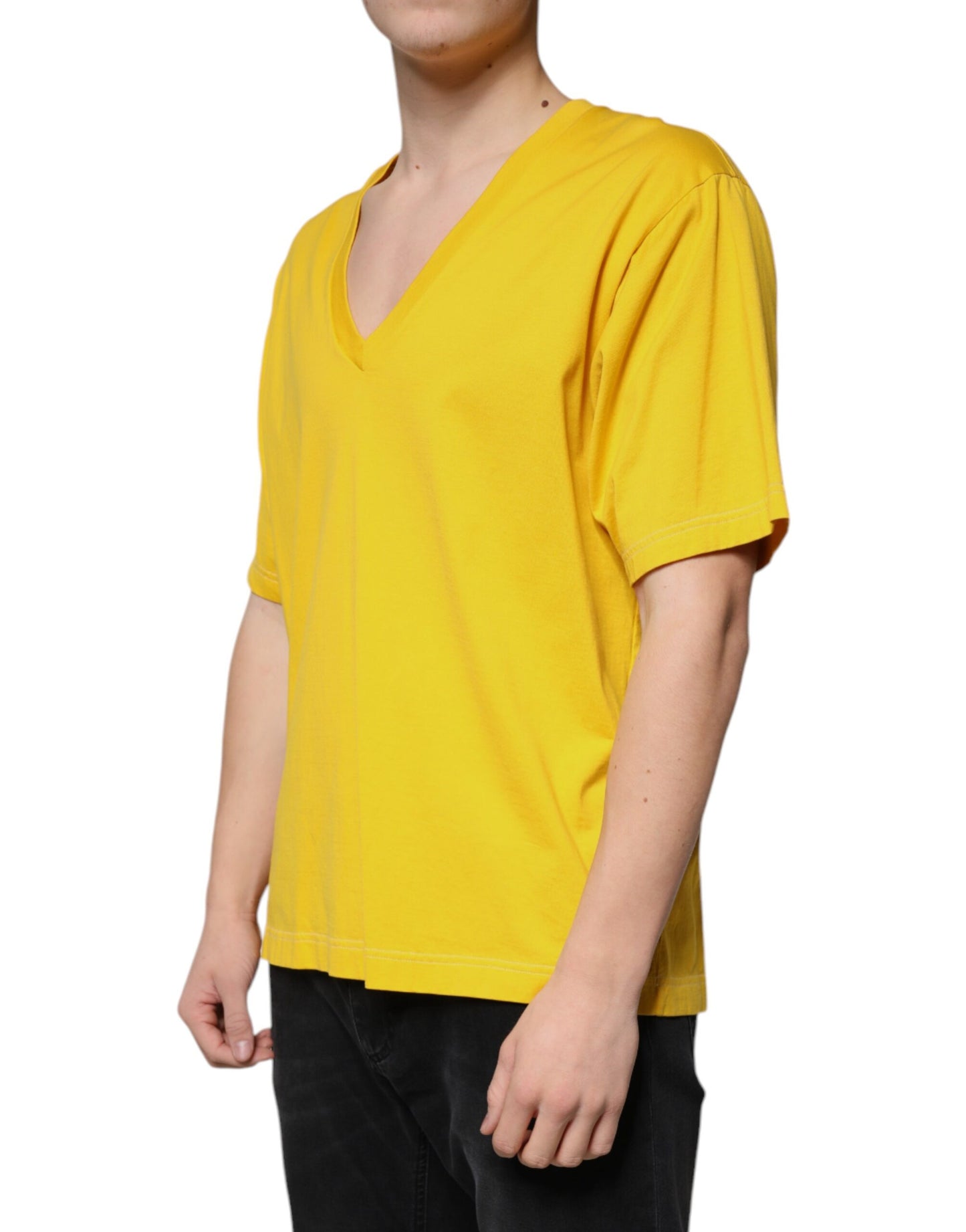 Dolce & Gabbana Yellow Cotton V-neck Short Sleeves T-shirt Dolce & Gabbana