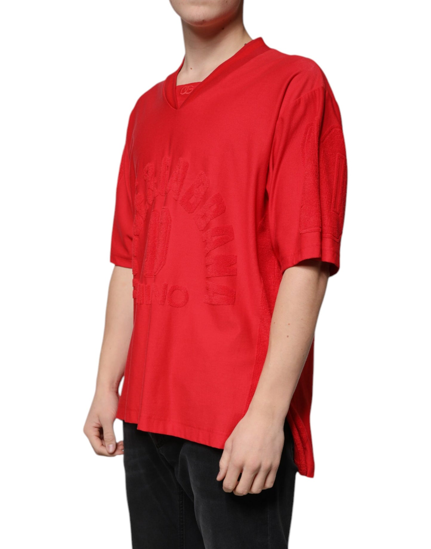 Dolce & Gabbana Red Cotton V-neck Short Sleeves T-shirt Dolce & Gabbana