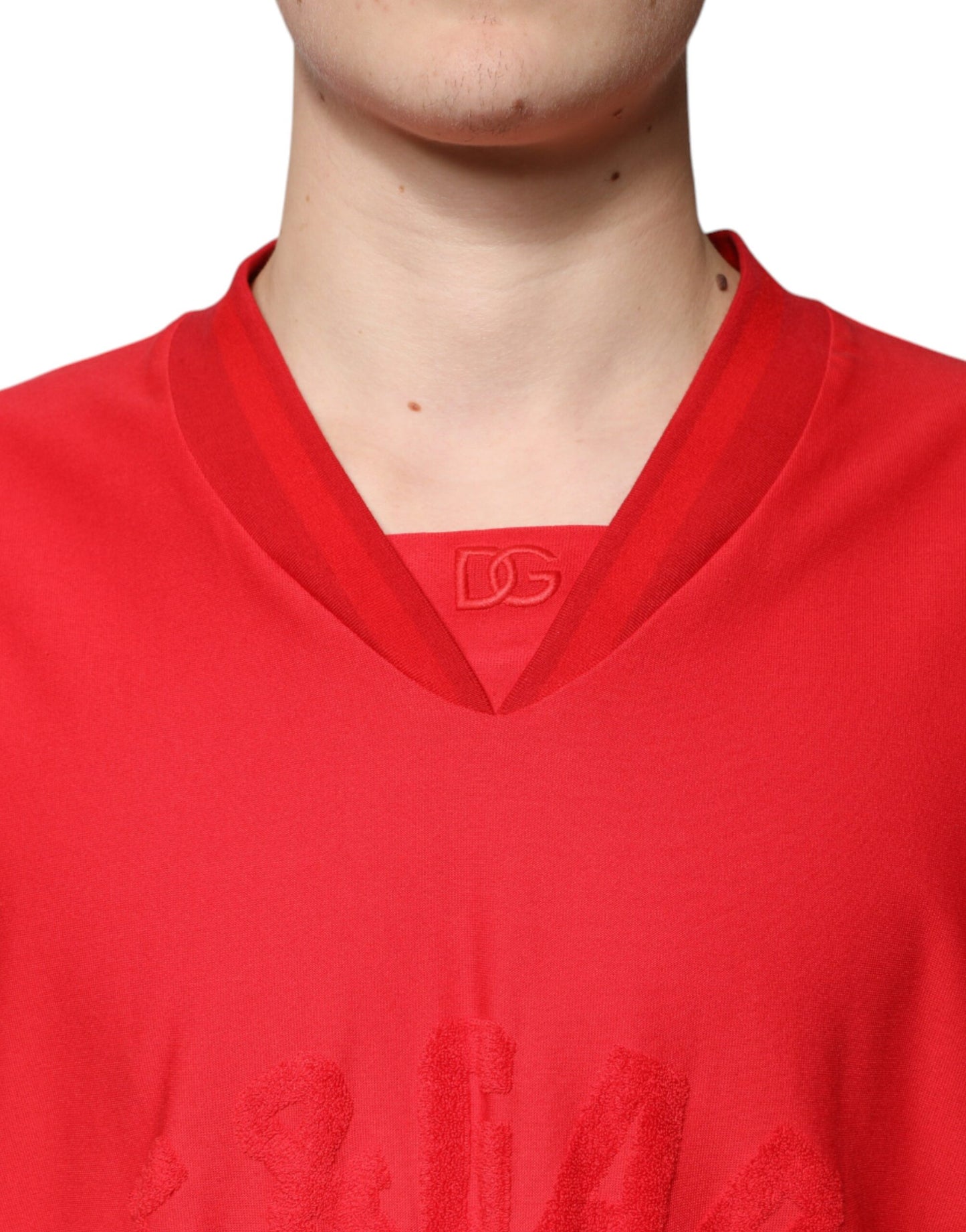 Dolce & Gabbana Red Cotton V-neck Short Sleeves T-shirt Dolce & Gabbana