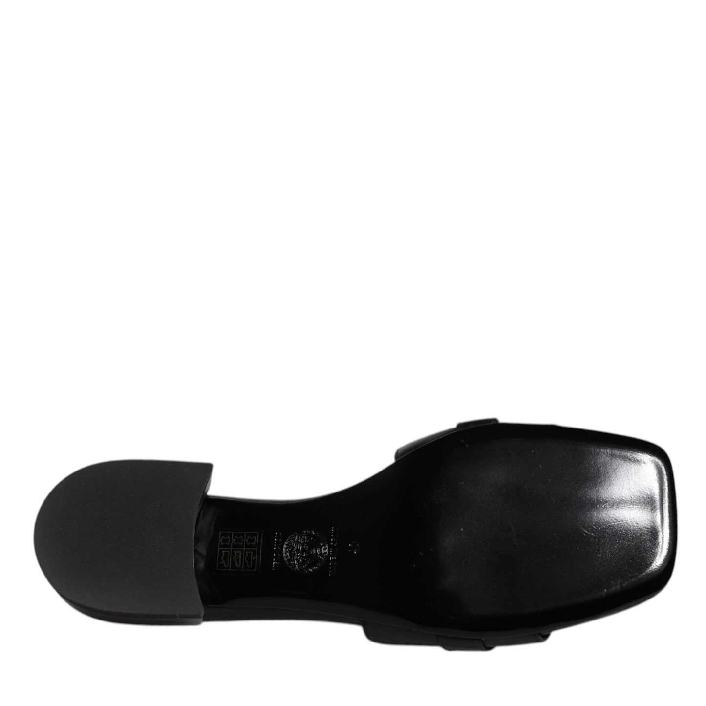 Versace Black Leather Logo Plaque Slip On Slides Flats Shoes Versace