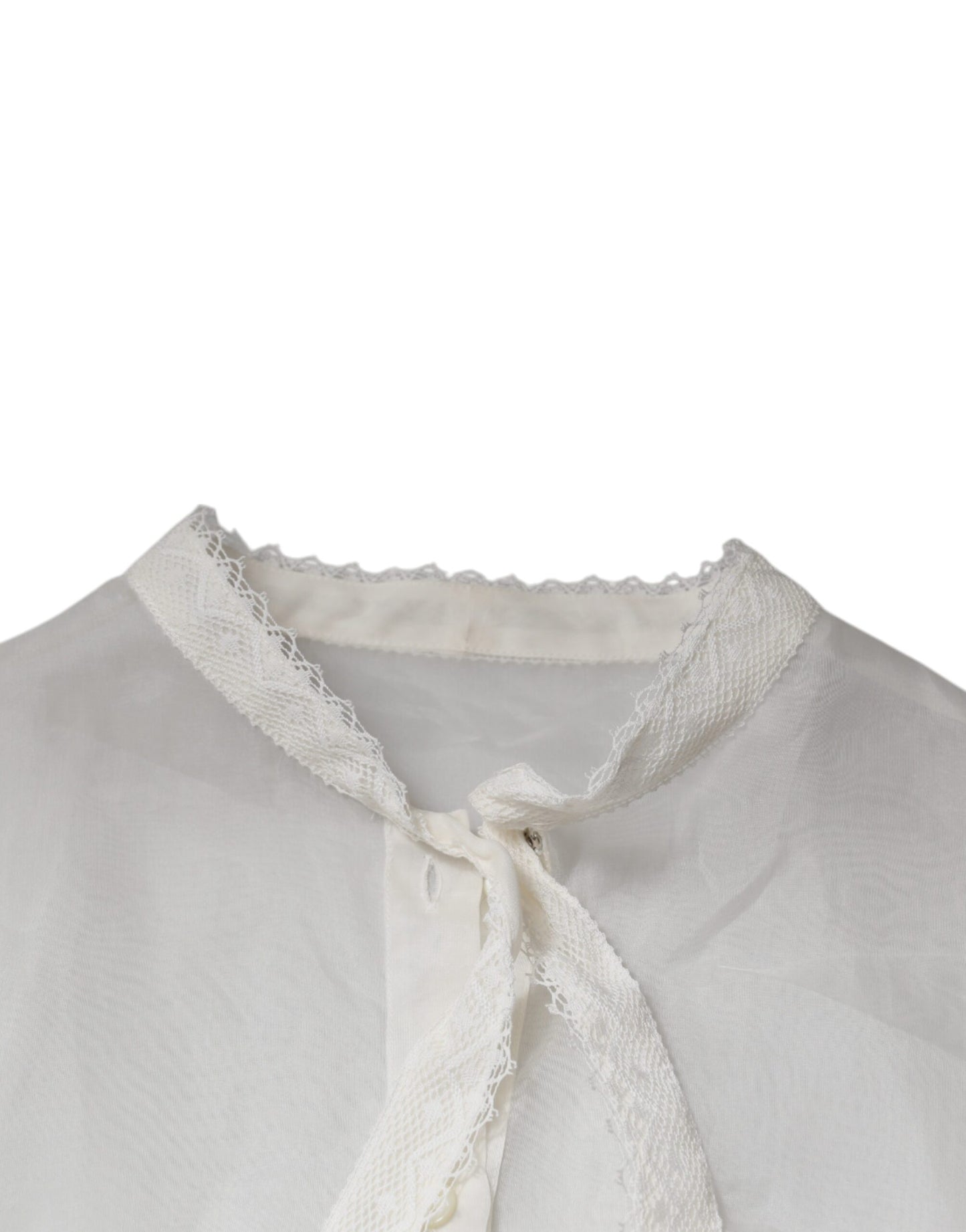 Dolce & Gabbana White Ascot Collar Long Sleeves Blouse Top Dolce & Gabbana