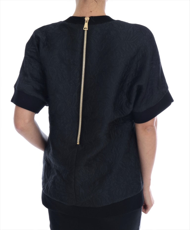 Dolce & Gabbana Black Brocade Cocktail Crystal Sweater Dolce & Gabbana