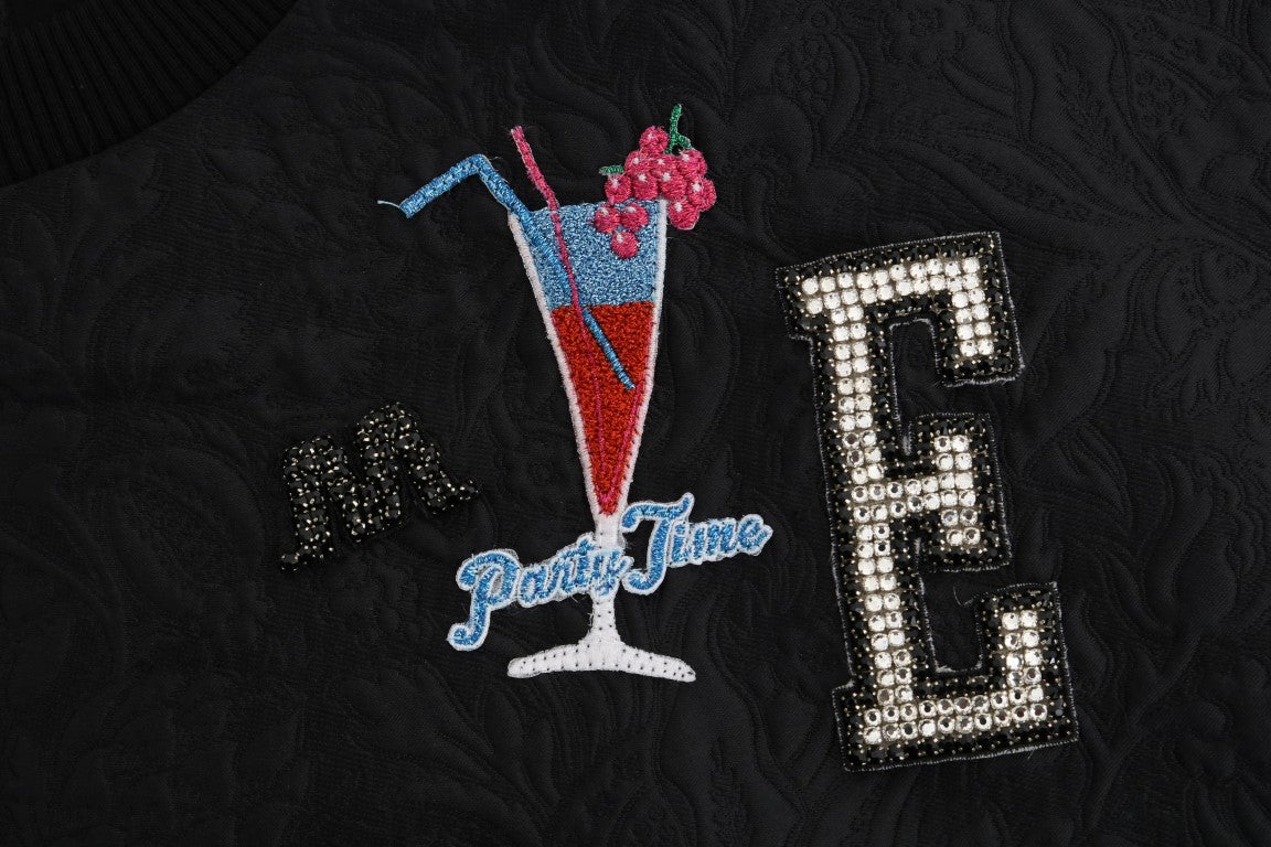 Dolce & Gabbana Black Brocade Cocktail Crystal Sweater Dolce & Gabbana