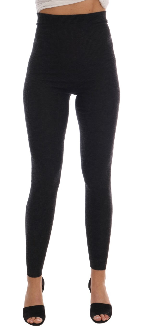 Dolce & Gabbana Gray Cashmere Ribbed Stretch Tights Dolce & Gabbana