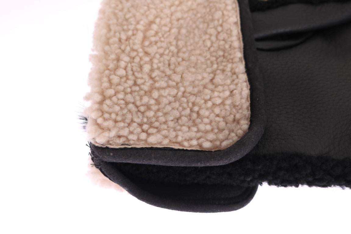 Dolce & Gabbana Black Leather Shearling Studded Gloves Dolce & Gabbana