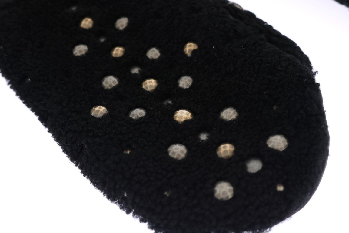 Dolce & Gabbana Black Leather Shearling Studded Gloves Dolce & Gabbana