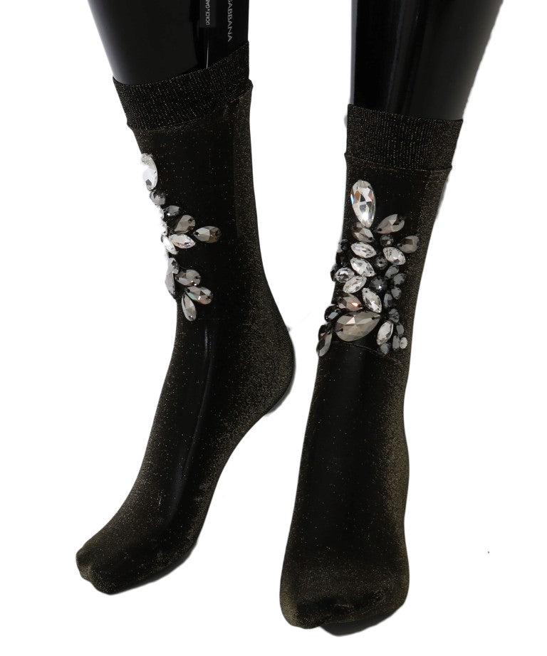 Dolce & Gabbana Black Stretch Floral Clear Crystal Socks Dolce & Gabbana