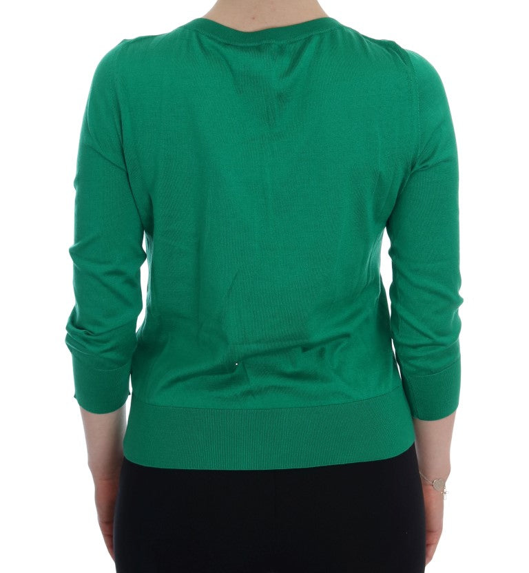 Dolce & Gabbana Green Silk Crystal Banana Sweater Dolce & Gabbana