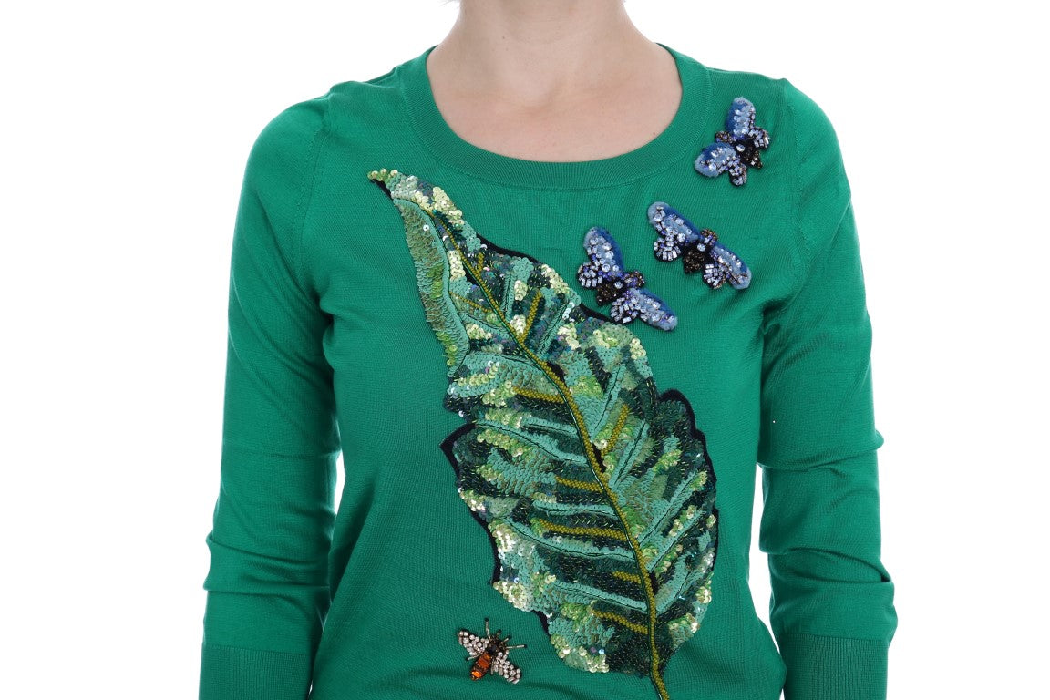 Dolce & Gabbana Green Silk Crystal Banana Sweater Dolce & Gabbana