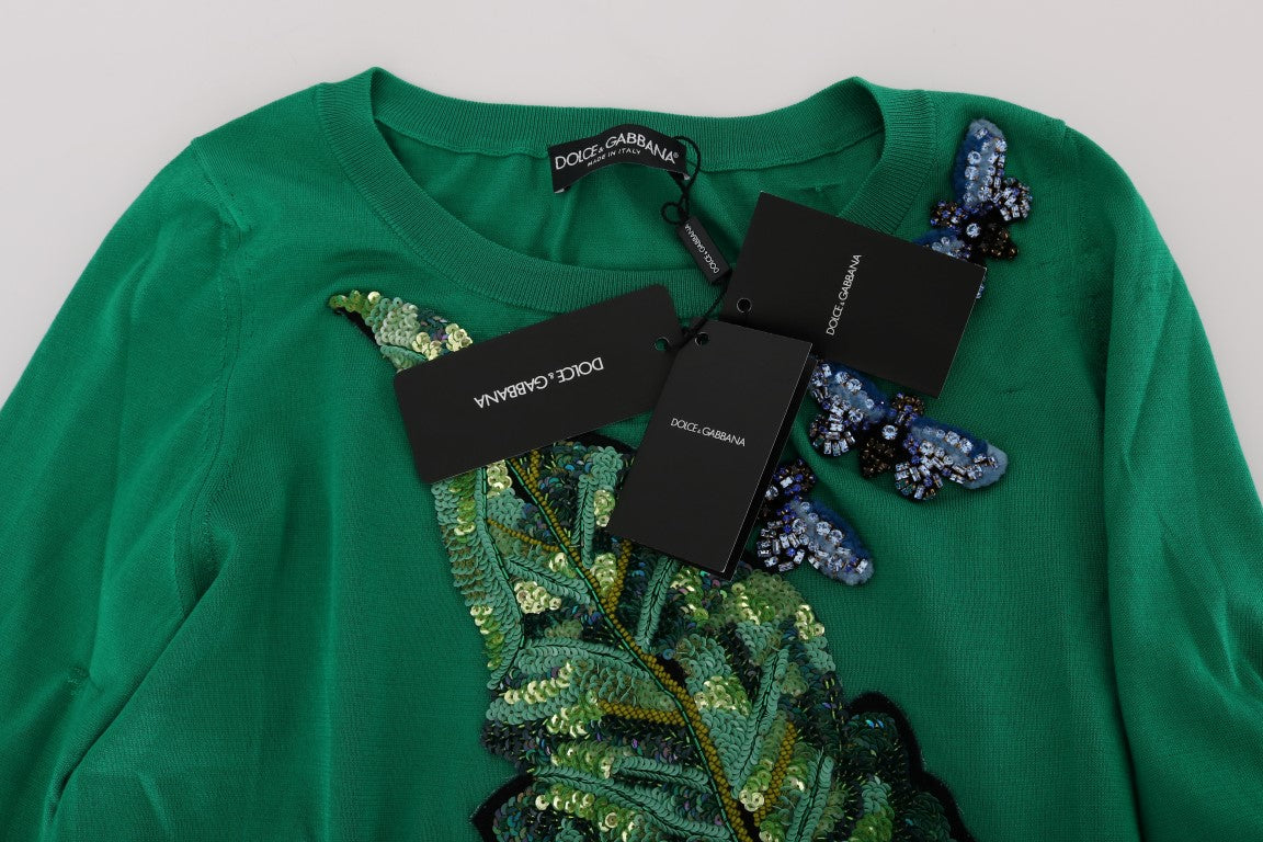 Dolce & Gabbana Green Silk Crystal Banana Sweater Dolce & Gabbana