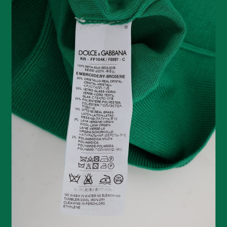 Dolce & Gabbana Green Silk Crystal Banana Sweater