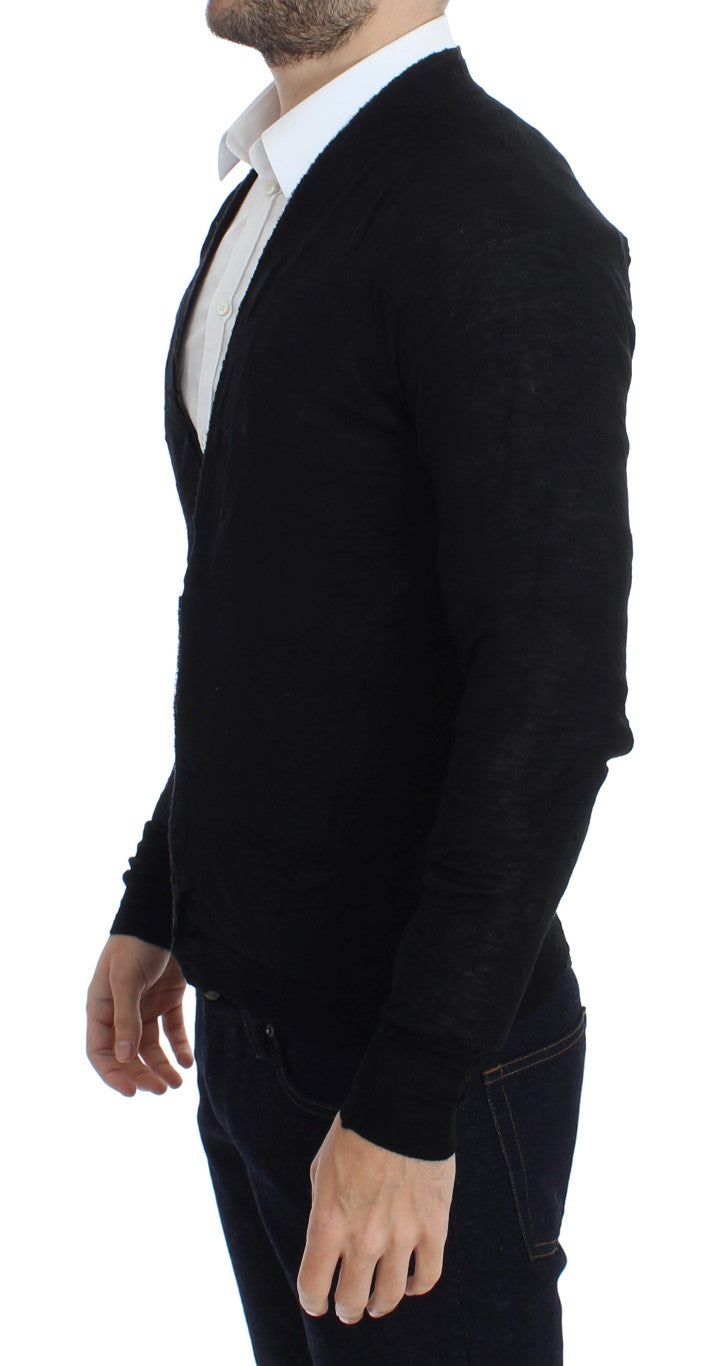 Costume National Black Fine Wool Button Cardigan Costume National