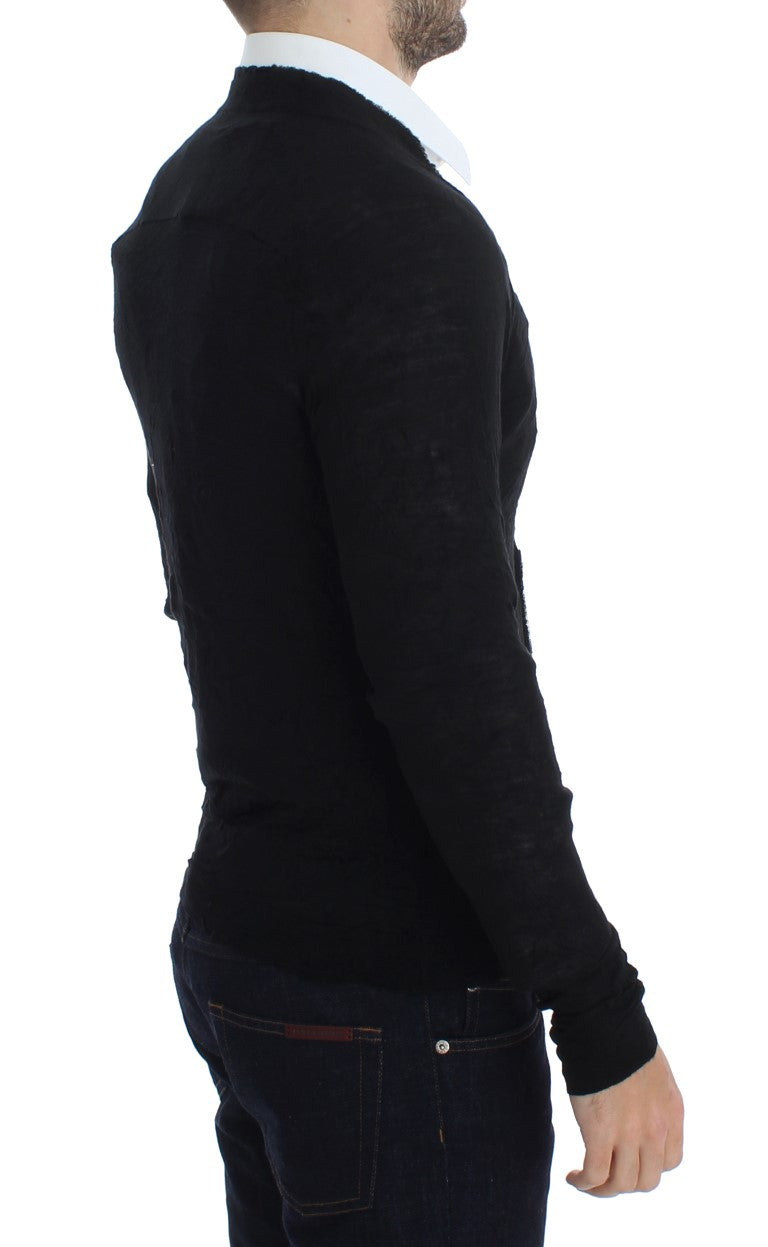 Costume National Black Fine Wool Button Cardigan Costume National