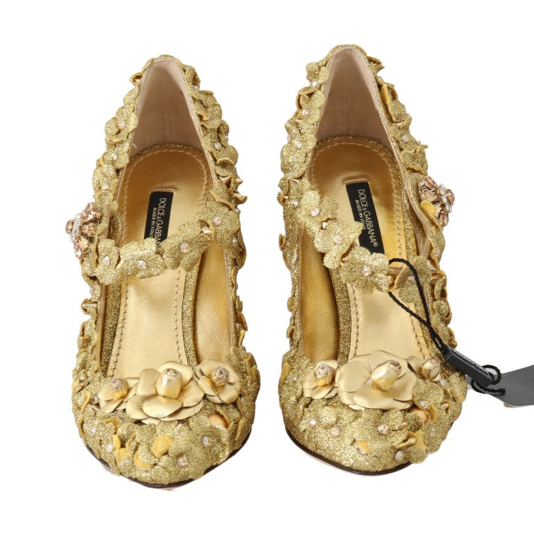 Dolce & Gabbana Gold Floral Crystal Mary Janes Pumps Dolce & Gabbana