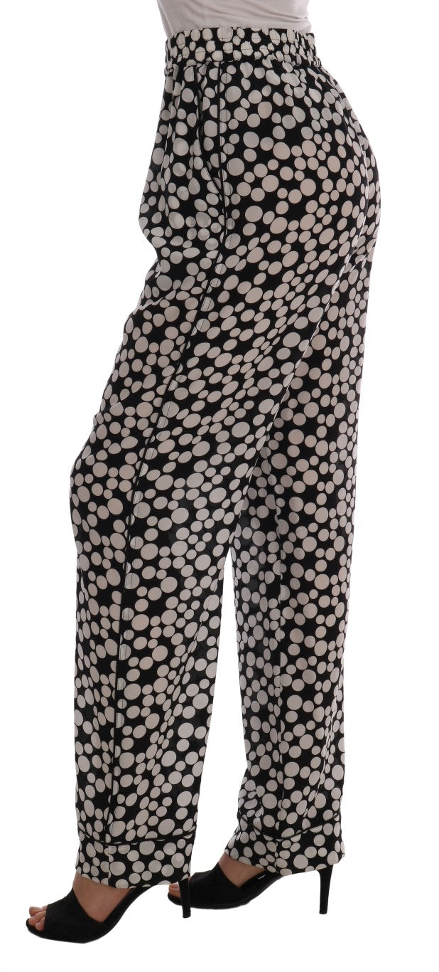Dolce & Gabbana Black White Polka Dottes Silk Pants Dolce & Gabbana