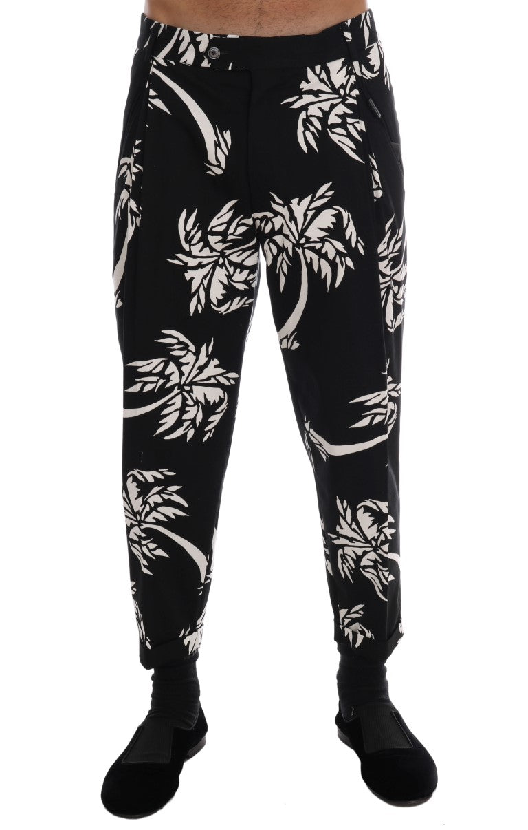 Dolce & Gabbana Black Tree Cotton Stretch Pants Dolce & Gabbana