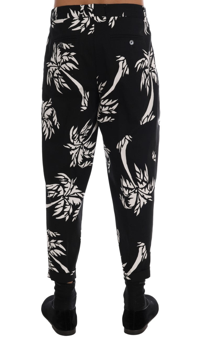 Dolce & Gabbana Black Tree Cotton Stretch Pants Dolce & Gabbana