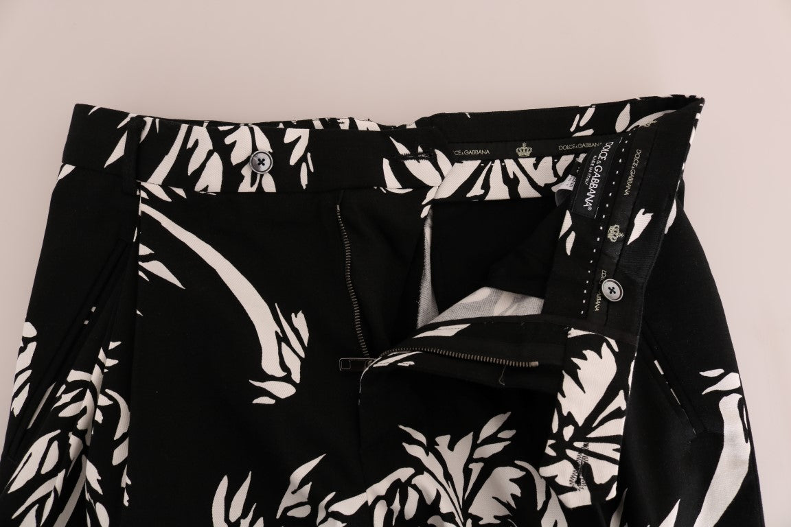 Dolce & Gabbana Black Tree Cotton Stretch Pants Dolce & Gabbana
