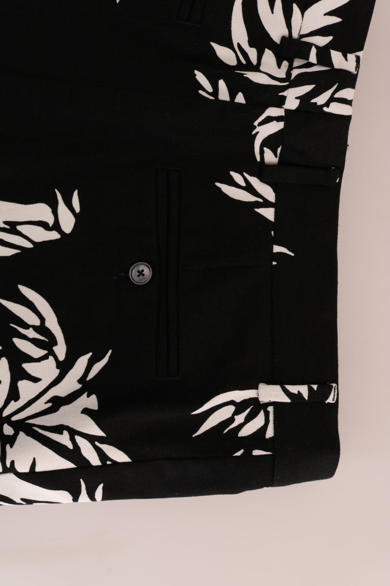 Dolce & Gabbana Black Tree Cotton Stretch Pants Dolce & Gabbana
