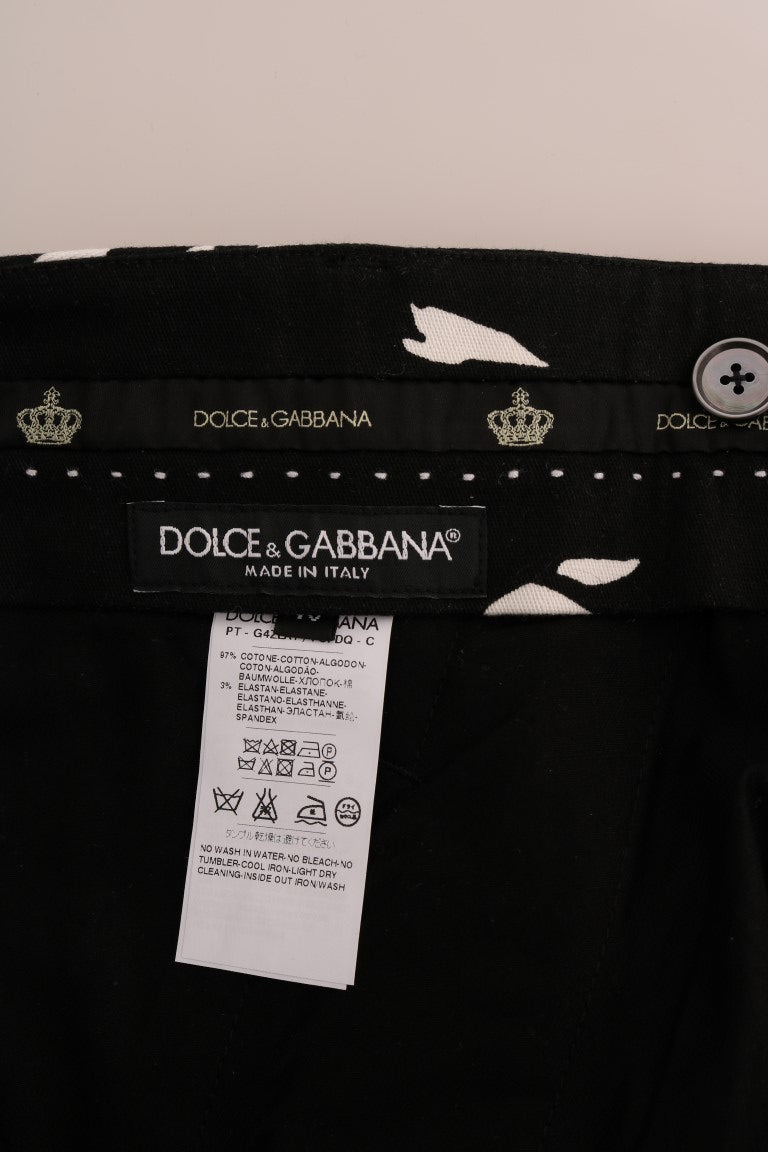 Dolce & Gabbana Black Tree Cotton Stretch Pants Dolce & Gabbana
