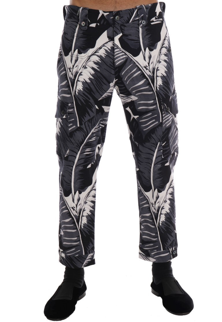 Dolce & Gabbana Gray Banana Leaf Cotton Pants Dolce & Gabbana