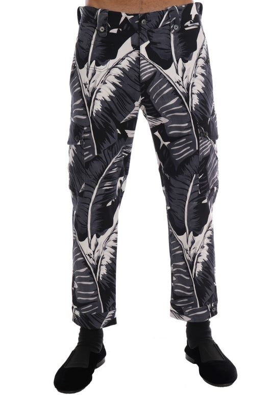 Dolce & Gabbana Gray Banana Leaf Cotton Pants Dolce & Gabbana