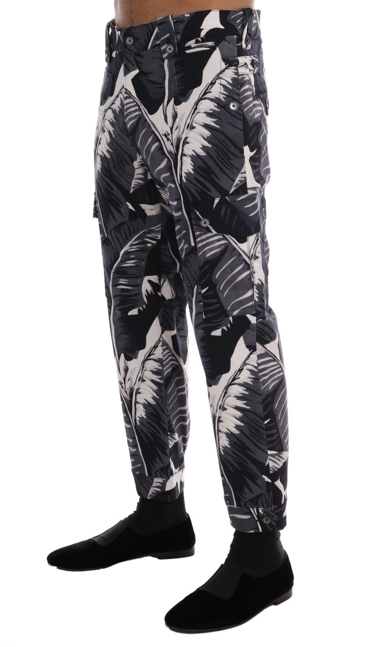 Dolce & Gabbana Gray Banana Leaf Cotton Pants Dolce & Gabbana