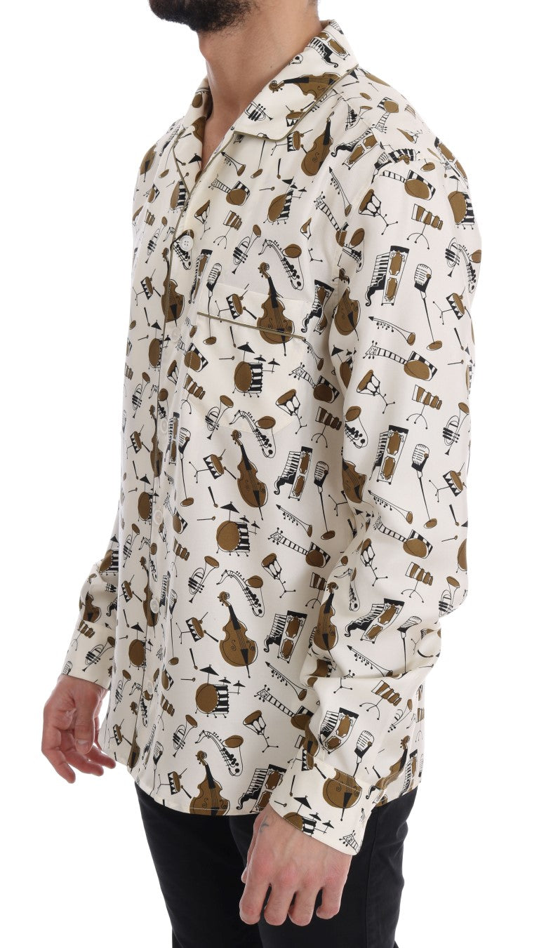 Dolce & Gabbana White Silk JAZZ Motive Print Shirt Dolce & Gabbana
