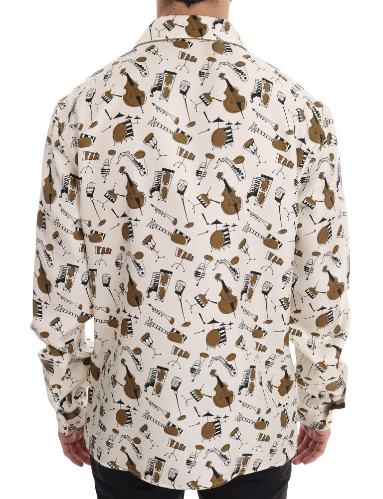 Dolce & Gabbana White Silk JAZZ Motive Print Shirt Dolce & Gabbana