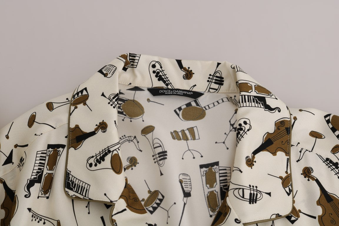 Dolce & Gabbana White Silk JAZZ Motive Print Shirt Dolce & Gabbana