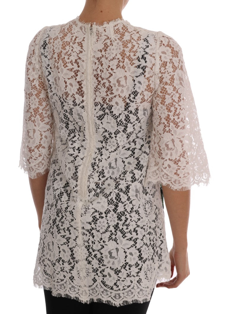Dolce & Gabbana White Crystal Embellished Lace Blouse Dolce & Gabbana