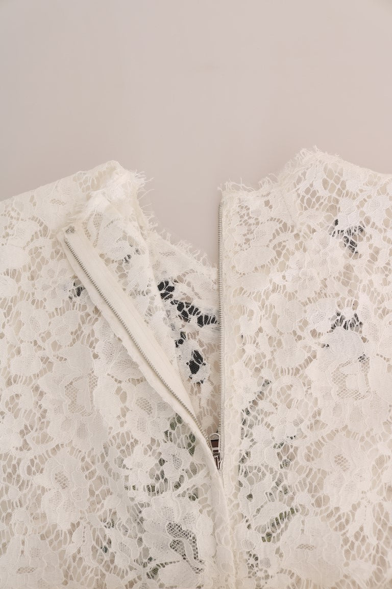 Dolce & Gabbana White Crystal Embellished Lace Blouse Dolce & Gabbana
