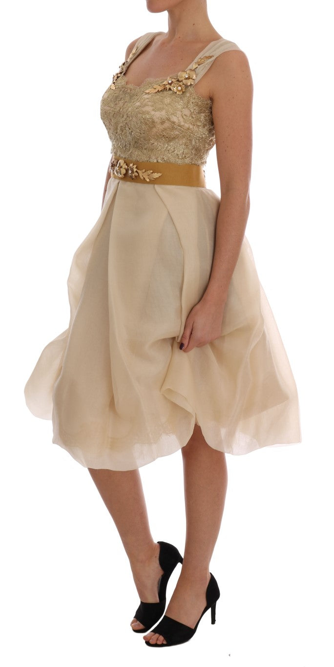 Dolce & Gabbana Gold Silk Crystal Embellished Dress Dolce & Gabbana