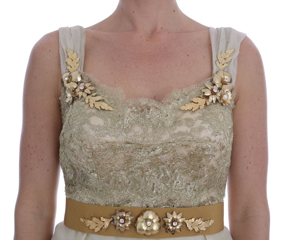 Dolce & Gabbana Gold Silk Crystal Embellished Dress Dolce & Gabbana