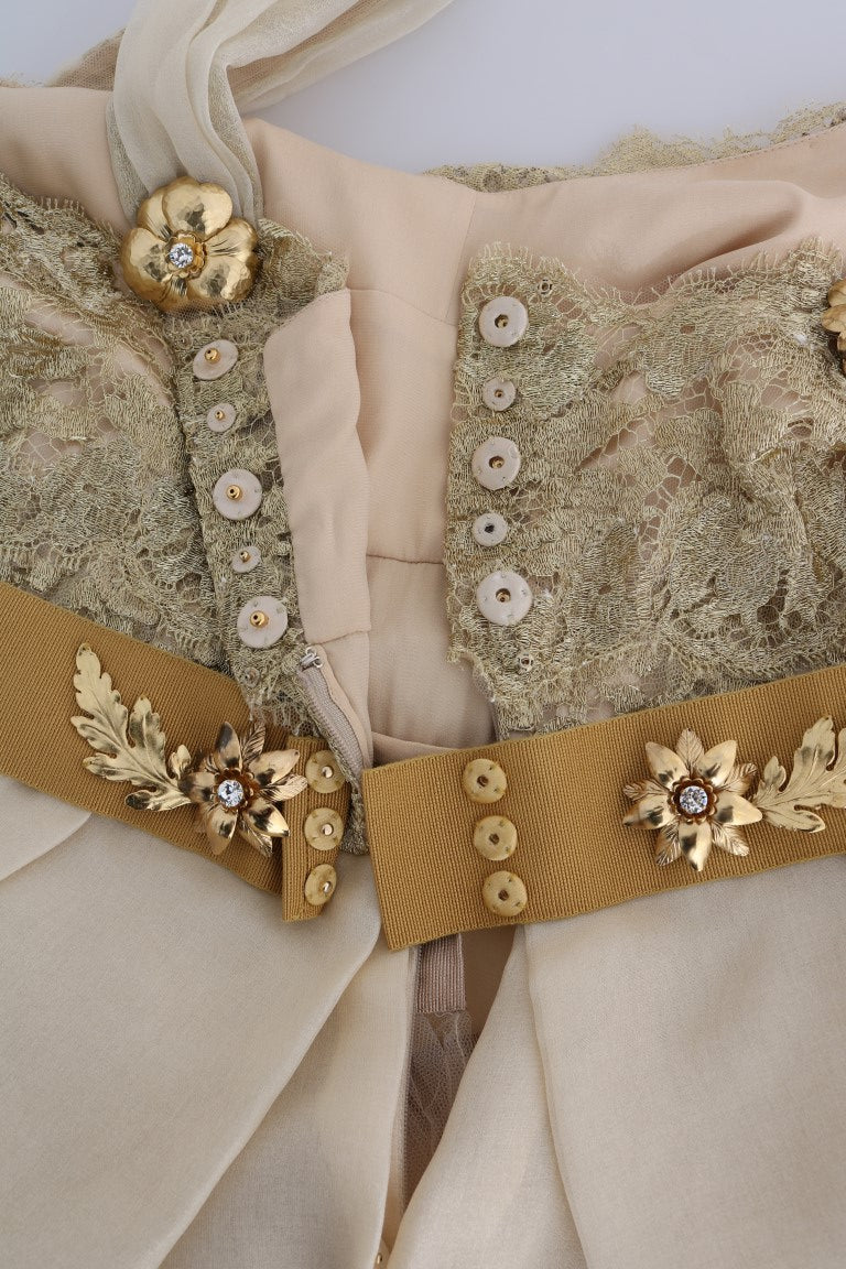 Dolce & Gabbana Gold Silk Crystal Embellished Dress Dolce & Gabbana