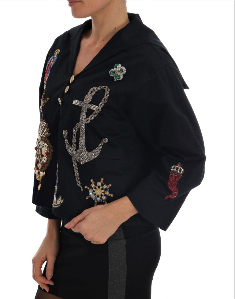 Dolce & Gabbana Blue Crystal MAMMA Sicily Jacket Dolce & Gabbana