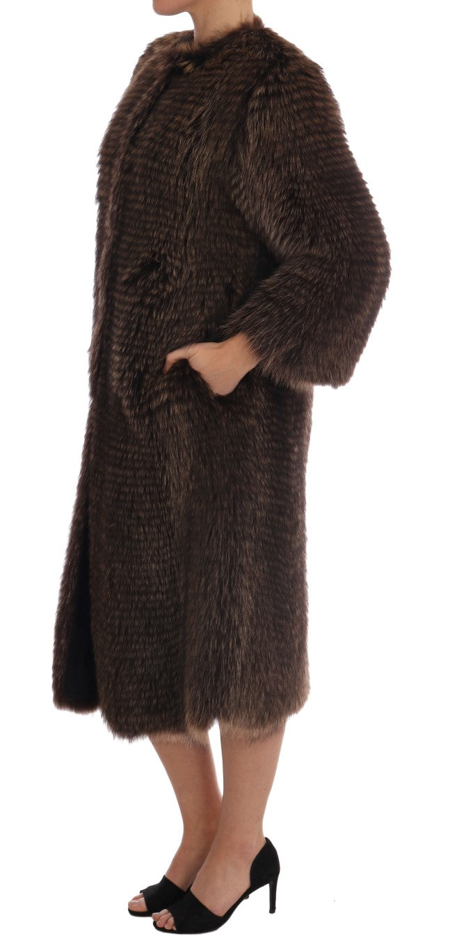Dolce & Gabbana Brown Raccoon Fur Coat Jacket Dolce & Gabbana
