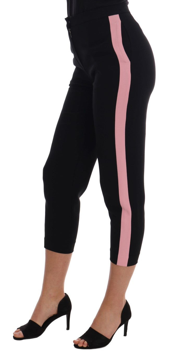 Dolce & Gabbana Black Stretch Pink Stripes Capri Pants Dolce & Gabbana