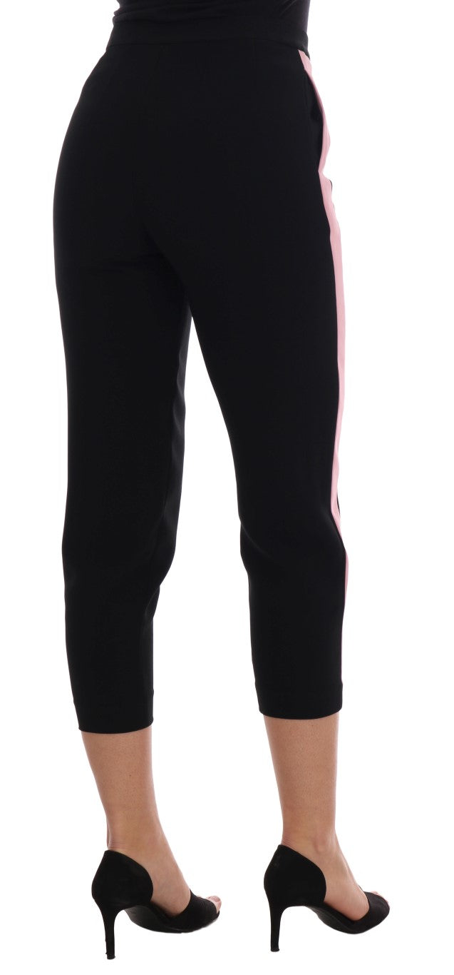 Dolce & Gabbana Black Stretch Pink Stripes Capri Pants Dolce & Gabbana