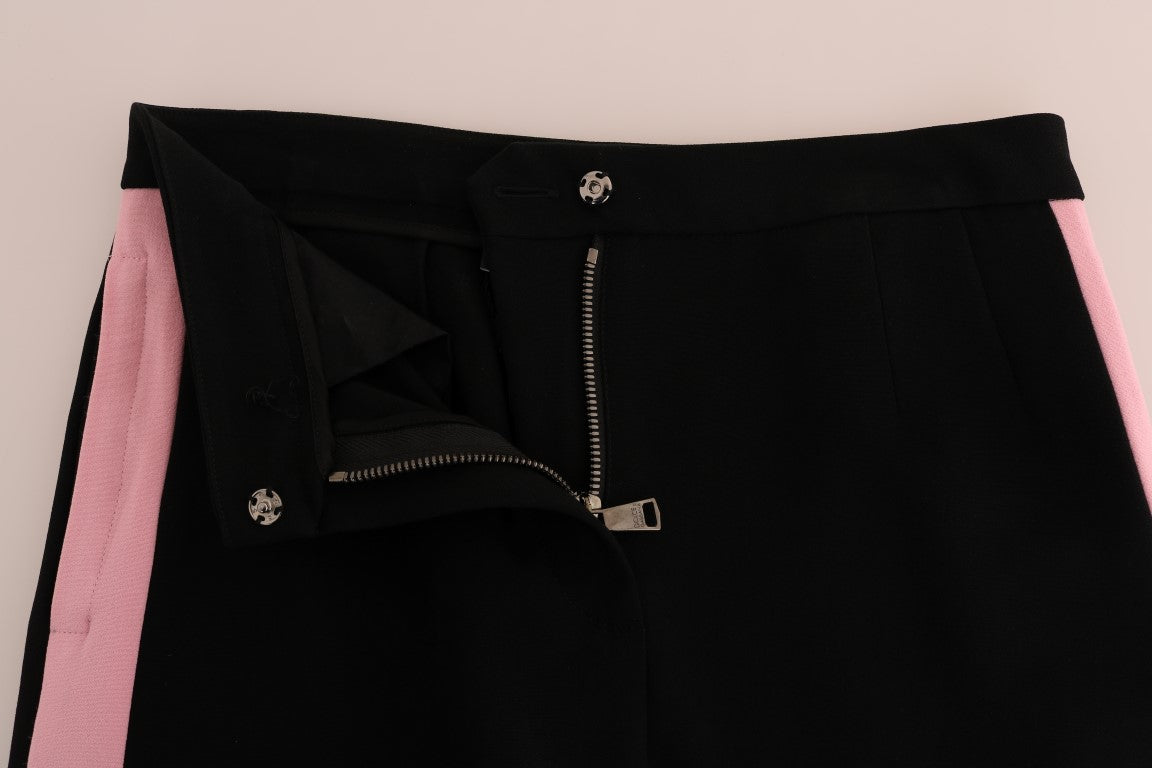 Dolce & Gabbana Black Stretch Pink Stripes Capri Pants Dolce & Gabbana