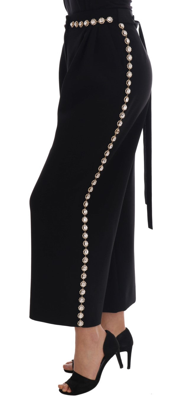 Dolce & Gabbana Black Wool Stretch Crystal Pants Dolce & Gabbana