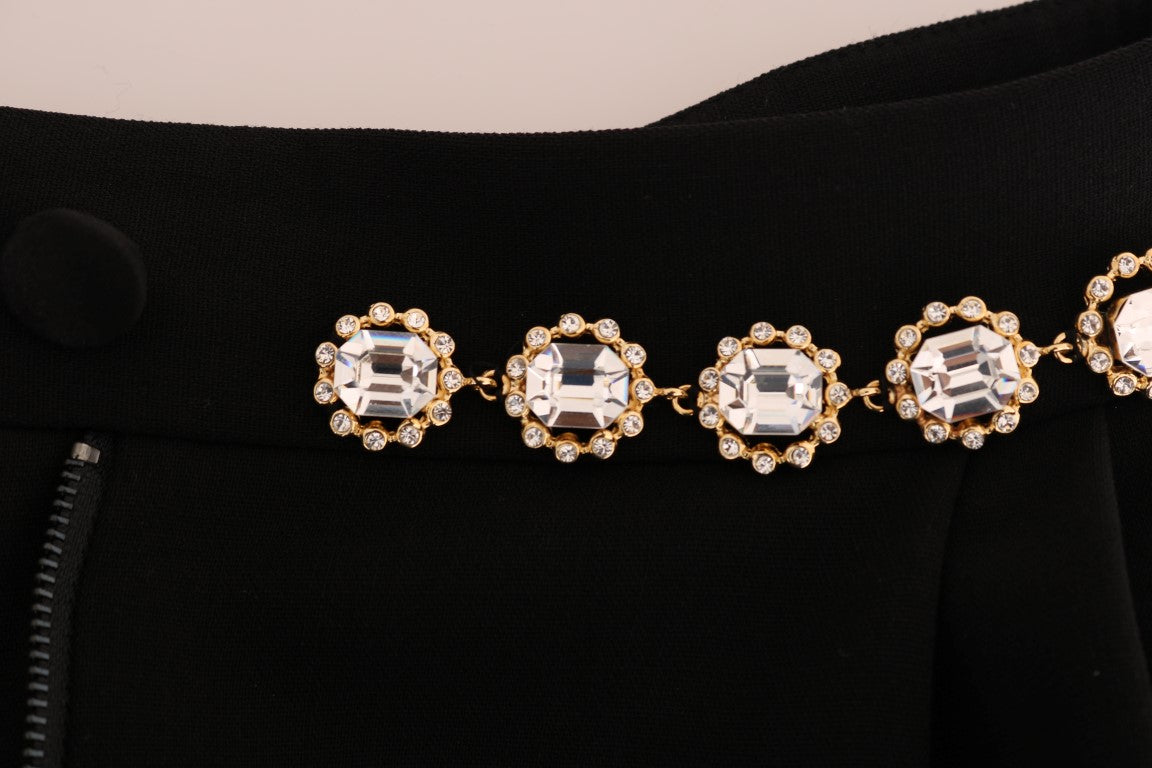 Dolce & Gabbana Black Wool Stretch Crystal Pants Dolce & Gabbana