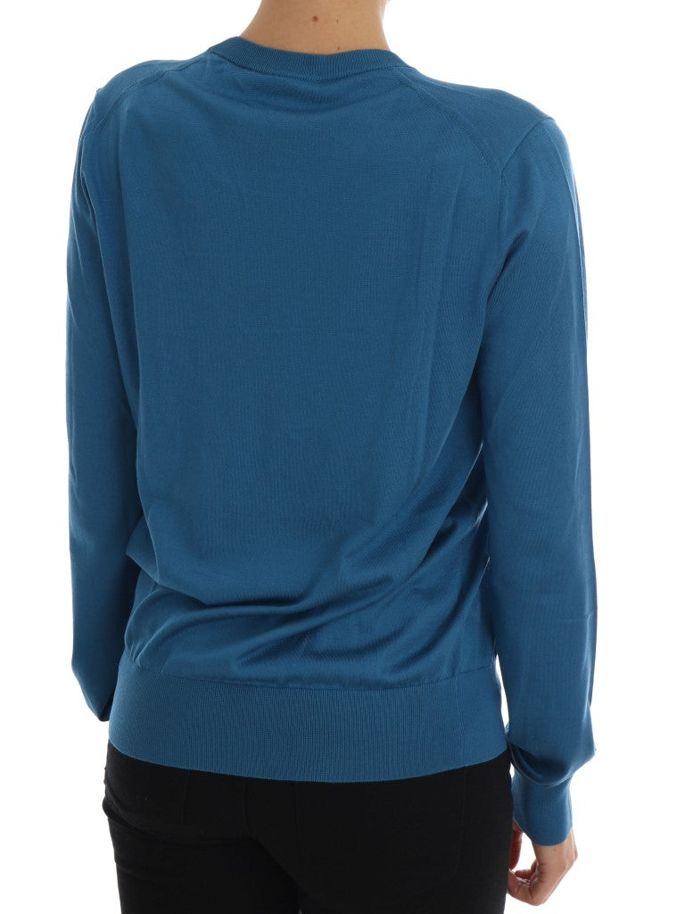 Dolce & Gabbana Blue Silk Love is Pullover Sweater Dolce & Gabbana