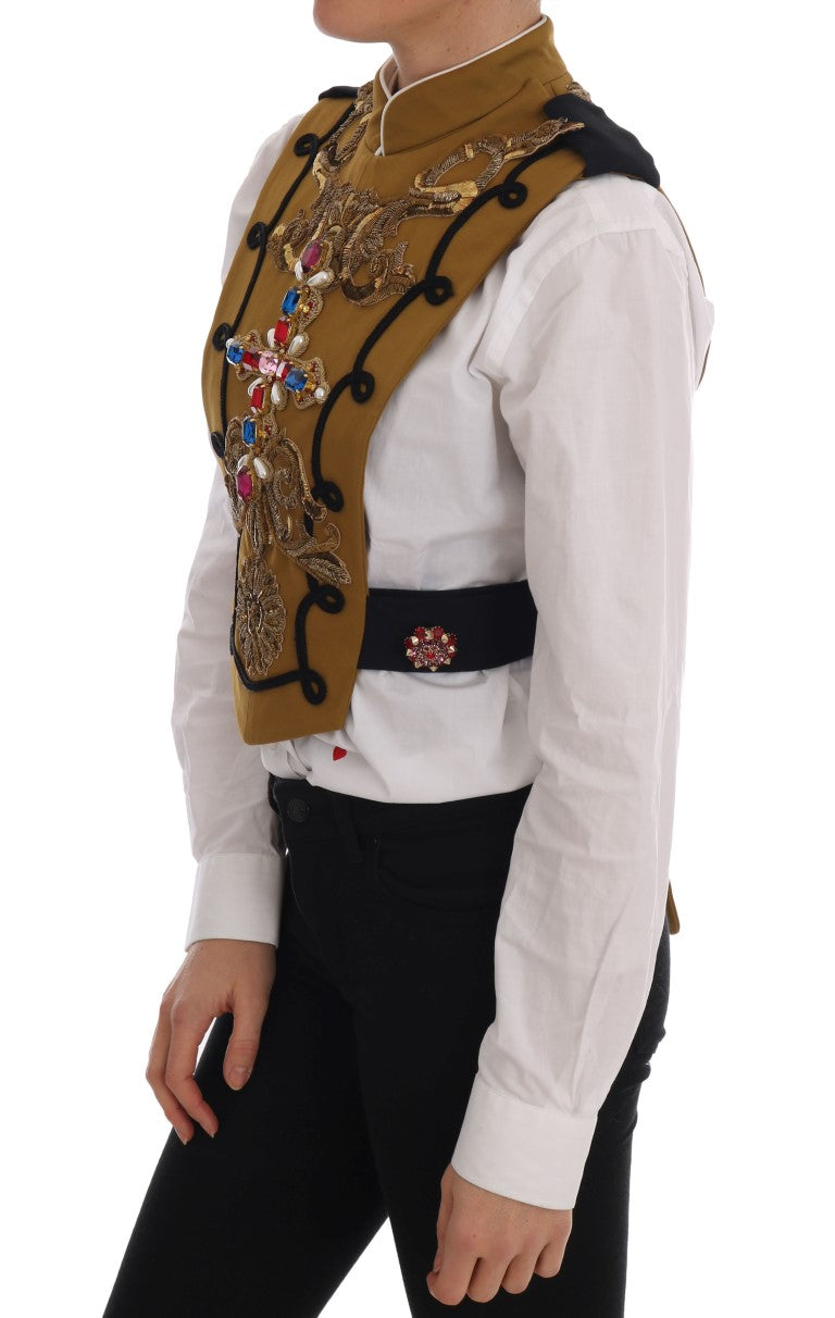 Dolce & Gabbana Yellow Crystal Cross Vest Jacket Dolce & Gabbana