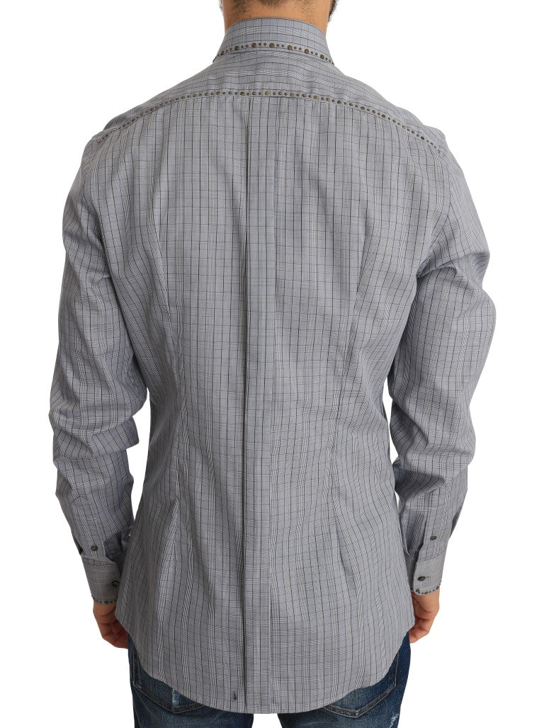 Dolce & Gabbana Gray Check GOLD Cotton Slim Fit Shirt Dolce & Gabbana