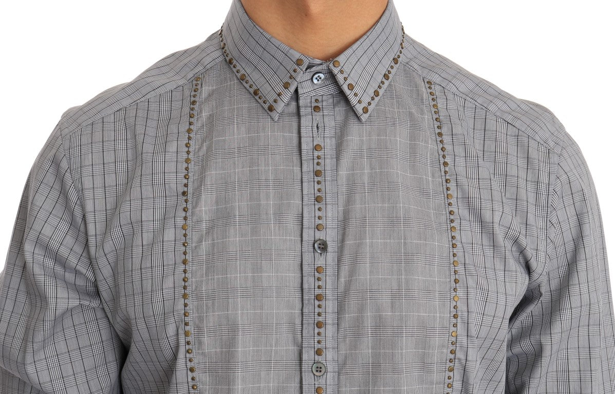 Dolce & Gabbana Gray Check GOLD Cotton Slim Fit Shirt Dolce & Gabbana